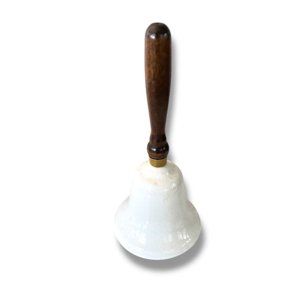 Vintage HOMCO Home Interiors Ceramic Bell With Wooden Handle